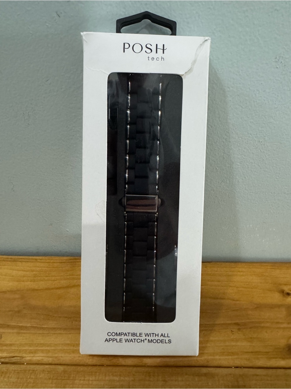Posh Black Silicone Link Watch Band with Silver Clasp